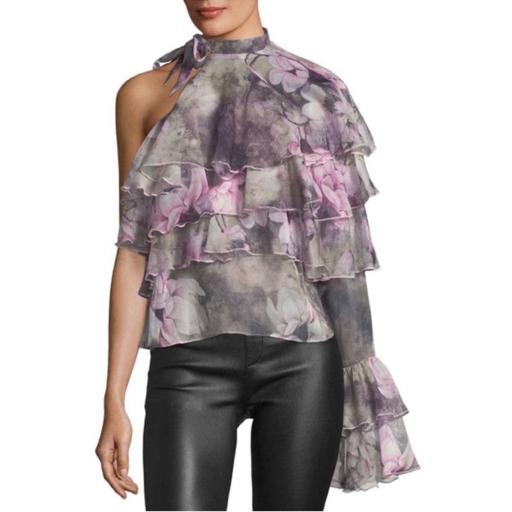 NWT Style Keepers The Hopeless Romantic Floral Ruffled One-Shoulder Top